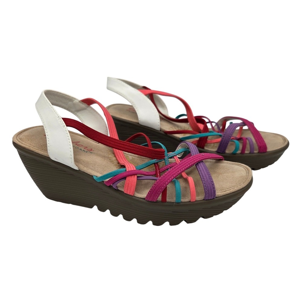 Skechers Rumblers Wild Child Multi Color Strappy Wedge Sandals Womens 7 white - Picture 3 of 8